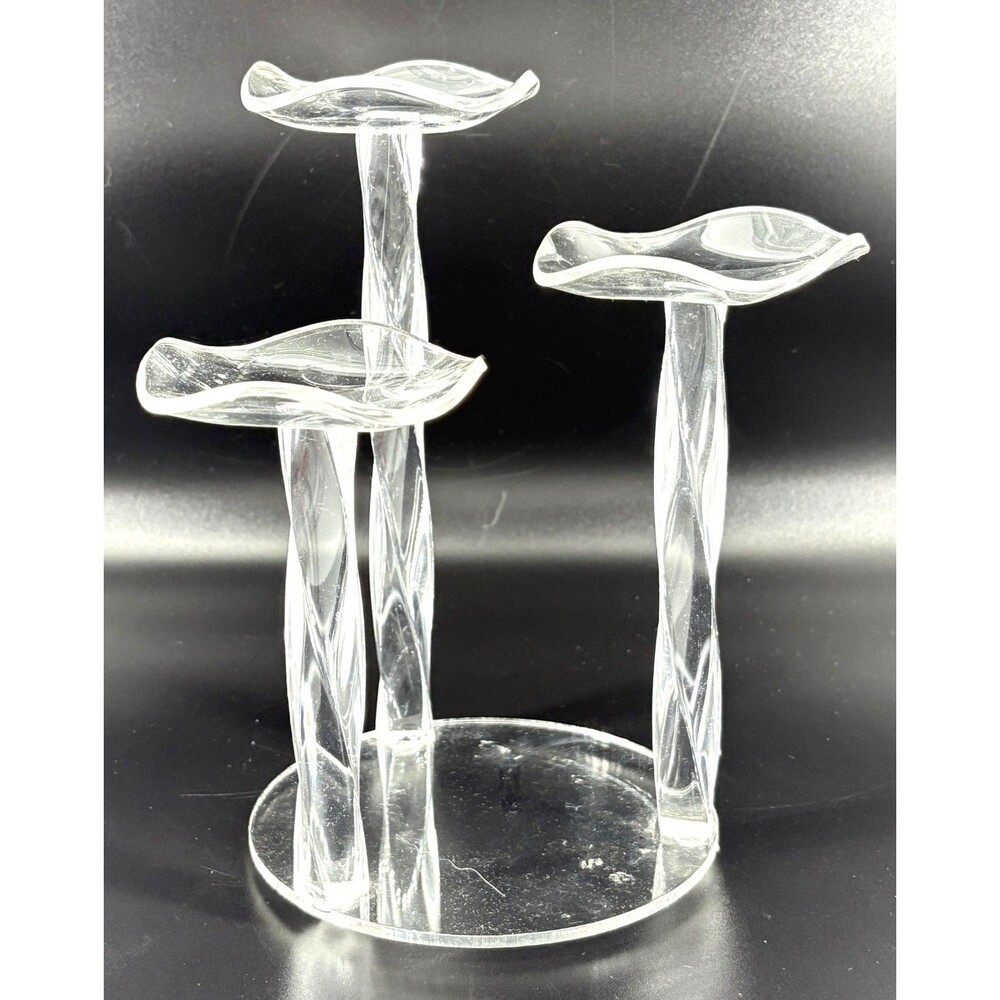 Vintage Clear Lucite MCM 3 Arm Votive Twist Candle Holder w/Rose Gold Candles
